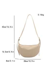 Women's Leather Dumpling Bag, PU Leather Saddle Shoulder Bag, Solid Color, Daily Commute Bag With Adjustable Strap - White - View 5