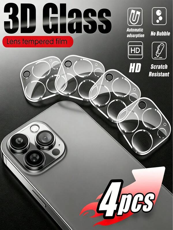 4pcs - Ultra-Clear Lens Protector Cover, High-Hardness Tempered Glass Cover, Durable Material With Good Scratch-Resistant And Wear-Resistant Properties, Suitable For Frequent Use Without Damage. Compatible With IPhone 17e/17 Pro Max/17 Pro/17 Air/17/16e/16 Pro Max/16 Pro/16 Plus/16/15 Pro Max/15 Pro/15 Plus/15/14/13/12 And Other Models.