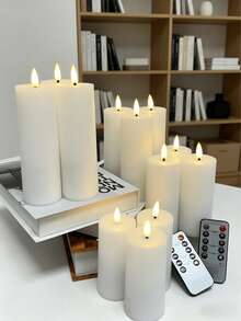 12pcs Flameless LED Pillar Candle Set With Remote Control, Battery Operated Candles For Home/Christmas/Wedding Decor - White - View 6