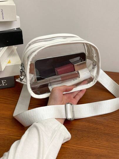 1pc Transparent PVC Crossbody Bag, Women's Waterproof Clear Travel Beach Bag, Suitable For Outdoor Activities, Concerts, Summer Travel, Square Shoulder Bag, Can Hold Cosmetics, Adjustable Strap And Smooth Zipper, Ideal Gift, Commute, Vacation