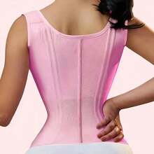 Popular High-Elasticity Court-Style Mesh Waist Cincher Corset Vest With Zipper And Button Closure Vintage Shapewear For Women - 粉色 - 查看 4