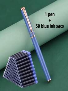 1 Pen + 50pcs Refill Cartridges Set, Minimalist Fashionable Metal Pen, Simple & Elegant, Smooth Writing, Suitable As Reward Or Holiday Gift - 51pcs Set - View 16