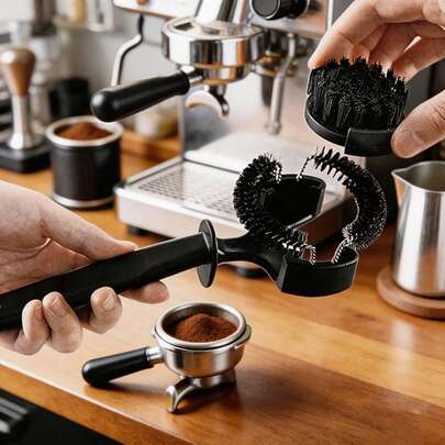 1 stuk Italiaanse halfautomatische koffiemachine reinigingsborstel, 51/58 mm portafilter reinigingsborstel met handvat