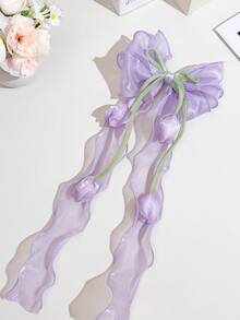 1件女款甜美仙氣大蝴蝶結髮夾，優雅百搭芭蕾風鈴蘭網紗蝴蝶結鱷魚夾髮飾 - 彩色 - 查看 7