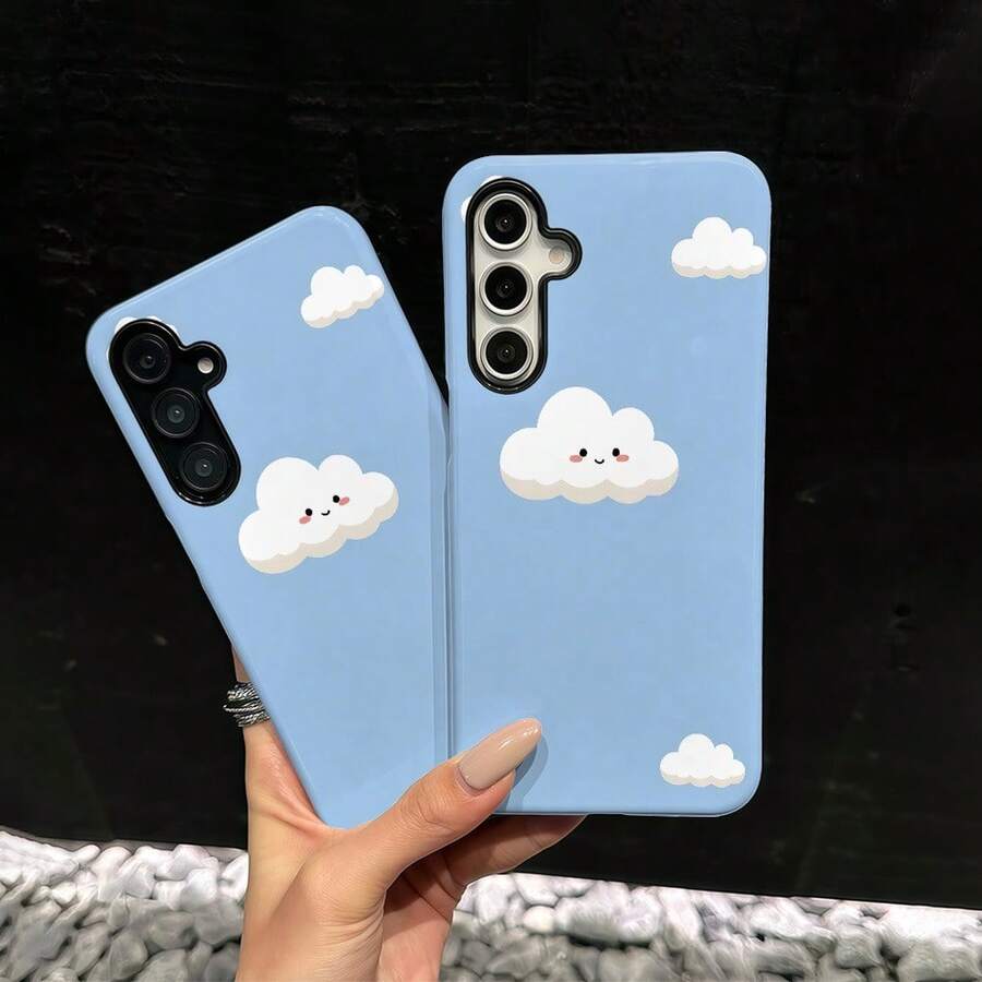 Funda para teléfono: Funda para teléfono dos en uno con diseño de nube y cara sonriente, adecuada para Samsung Galaxy A57 A37 A25 A17 A16 A06 A56 A55 A54 A53 A52 A36 A35 A34 A32 A26 A23 A15 A14 A13 5G A71, resistente a arañazos, cubierta protectora moderna, a prueba de caídas, a prueba de golpes, adecuada para varios modelos de 17, 16, 15, 14, 13, 12, 11, Plus, Air, Pro, Max, Galaxy S21, S22, S23, S24, S25, S26 FE, Edge, Pus, Ultra. - Color mixto 1 - Ver 1