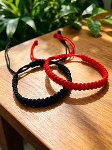 2条可调节男女通用编织手链，百搭日常佩戴，适合生日、派对、情人节礼物 - 彩色 - 查看 4