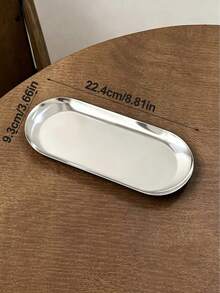 1pc Minimalist Stainless Steel Oval Tray, Multi-Purpose Metal Serving Plate For Desserts, Snacks, Jewelry & Cosmetics, Kitchen Organizer Tray - Multicolor - View 9
