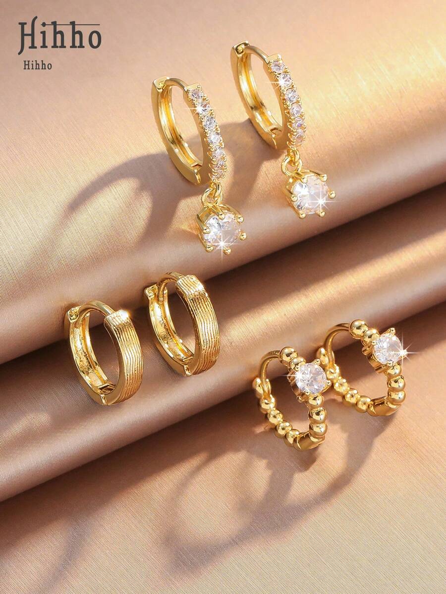 Hihho 3 Paia di orecchini a goccia eleganti e minimal con zirconi scintillanti, gioielli vintage europei e americani adatti per vacanze, feste e uso quotidiano, possono essere indossati singolarmente o accostati - Set di orecchini - Visualizzare 1