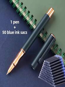 1 penna + 50 st. refillpatroner, matt metallreservoarpenna, mjuk skrift, lämplig för skolan, kontoret, present, kompatibel med 3,4 mm bläckpatroner - 51-delat set - Visa 16