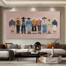 Enmarcado [2D Plano] Un  en lienzo  de varios tamaños con arte mural de mezclilla, estampados de moda western, decoración para sala de estar, rodeo de mezclilla rosa, arte para dormitorio, decoración western y arte ranchero. - Enmarcado - Ver 6