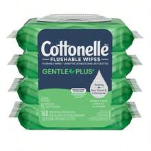 Premium Specials! Paraben-Free Gentle Clean Wipes | Hypoallergenic Dermatologist-Tested Wipes | Cottonelle Gentle Plus Flushable Wet Wipes, 4 Flip-Top Packs - 168 - 查看 7