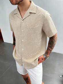 Men's Floral Embroidery Pattern Single-Breasted Casual Versatile Daily Wear Short Sleeve Shirt - Ginger - View 6
