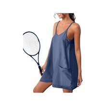 Womens Tennis Dress Workout Mini Dress With Shorts Sleeveless Spaghetti Straps Golf Athletic Dresses Mini Romper Dress Casual Workout Outfits Dresses For Women - 水藍色 - 查看 5