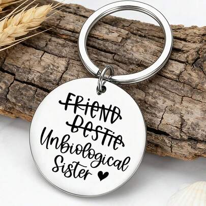 MOLANXUAN 1pc Stainless Steel Keychain - "Not Blood Sisters" Friendship Keychain, Suitable For Gifting To Best Friends, Siblings, Birthday Or Special Occasions