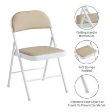 Set Of 4 Folding Chairs, Faux Leather Foldable Chairs With Metal Frame And Padded Seat, Easy To Fold And Store For Home, Office, Dining And Reception - Blue - View 3