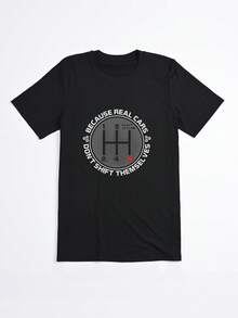 Camiseta negra con estampado de cambio de marchas y texto Because real cars dont shift themselves para uso casual - Negro - Ver 2