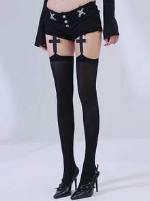 1双女士交叉天鹅绒吊带连裤袜，夏季薄款透明丝袜，Y2K可爱JK洛丽塔风格丝袜 - 彩色 - 查看 6