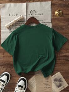 男童休闲印花圆领短袖T恤，夏季上衣 - 墨綠色 - 查看 4