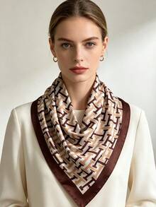 Khăn choàng satin màu nâu trơn thanh lịch, phù hợp cho phụ nữ công sở và các quý cô sành điệu. - màu nâu - Xem 4