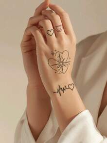 3pcsStickers, Minimalist Line Heart, Starburst, ECG, Temporary Tattoo Stickers, For Arms, AbdomenAnd Legs, Non-Reflective, Realistic Tattoo, Suitable For People, For Daily Use, Can Last3-5Days - Multicolor - View 5
