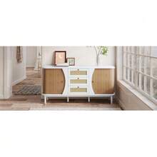 Dining Room Cabinet, Rattan Drawer Cabinet, Drawer Cabinet With Sliding Door, Adjustable Laminate, Curved Countertop - Khaki - View 4