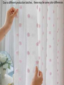 1 Panel & 2 Panels Pink Polka Dot Fluffy Ball Sheer Curtains, Modern Minimalist Style, Rod Pocket Design, Translucent But Not See-Through, Washable, Easy Care, Suitable For Living Room, Bedroom, Various Room Types - Pink - View 1