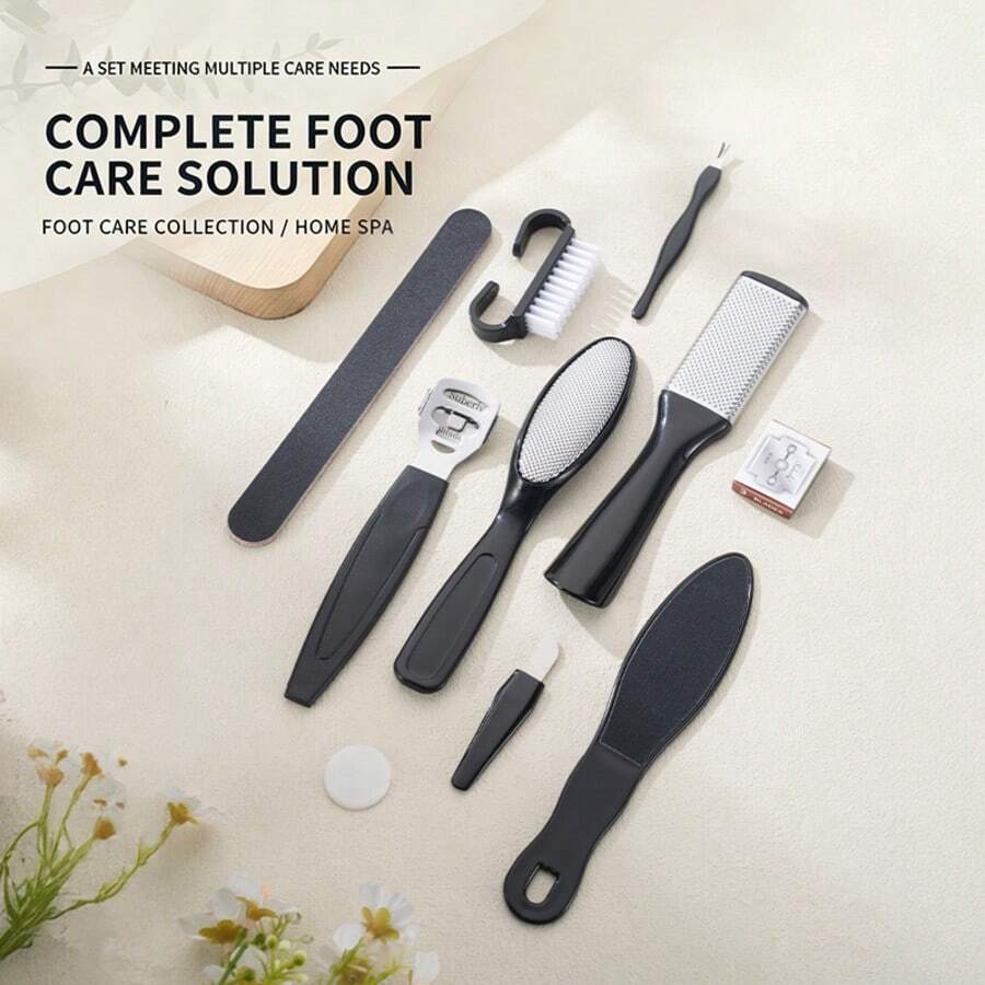 Bộ dụng cụ chăm sóc chân 10 món - Giũa chân, dụng cụ loại bỏ chai sạn, dụng cụ chà rửa chân để loại bỏ da chết, chữa lành gót chân nứt nẻ, dùng tại nhà. - màu đen - Xem 1