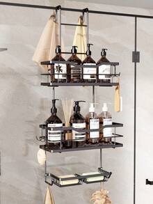 3-Tier Over-The-Door Shower Caddy, Large Capacity With 2 Soap Dishes And 8 Hooks, Rust-Proof Easy Installation, Suitable For Bathroom Door, Black, Bathroom Accessory, Room Decor - Multicolor - View 11