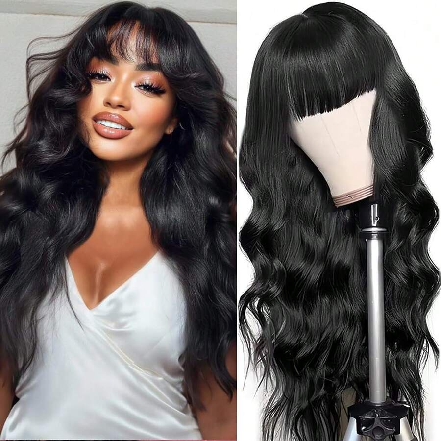 24-40 Inch Black Straight HD Lace Front Wigs Human Hair Wigs With Bangs For Women Straight Wear And Go Glueless No Lace Closure Wigs For Beginners Brazilian Virgin Human Hair Middle Part For Women - Body Wave - 查看 1