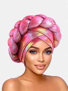 1pc Women's Laser Sponge Braided Turban Hat, African Style Double Cross Cap, Suitable For Daily Use - Multicolor - View 5