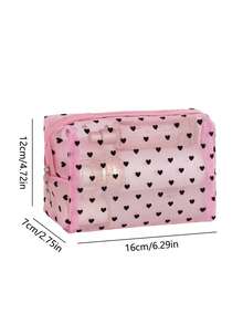 1 pieza Bolsa de maquillaje de malla con corazón rosa, bolsa de almacenamiento minimalista, bolsa de aseo multifuncional, adecuada para maquillaje, viajes y uso diario - Rosa - Ver 7