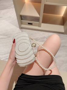 1 chiếc ví cầm tay dự tiệc hình hộp sang trọng đính ngọc trai giả, túi dự tiệc trang trọng, túi xách cô dâu lãng mạn, ví cầm tay đính đá lấp lánh cao cấp, ví dự tiệc cho nữ. - trắng - Xem 8