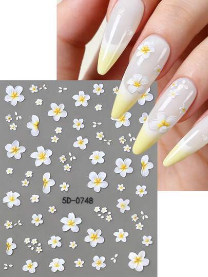 1 Tờ Hình Dán Móng Tay Hoa Plumeria 5D, Hình Dán Móng Tay Nghệ Thuật Hoa Mùa Xuân, Thiết Kế Hoa Frangipani Trắng Vàng Nổi 3D, Trang Trí Móng Tay Tự Dính, Phụ Kiện Làm Móng Tự Làm Cho Mùa Xuân Hè, Dễ Dán, Hình Dán Móng Bền Cho Phụ Nữ Và Bé Gái, Phụ Kiện Móng Tay Hoa Mùa Xuân