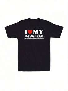 Funny Father's Day T-Shirt - I Love Daughter (Yes, She Bought Me This) Men's Black T-Shirt - Soft Breathable Cotton Crew Neck Top For Dad - Hand Wash, Father's Day Gift From Daughter, Casual Wear, Classic Crew Neck, Cotton Fabric - 黑色 - 查看 1