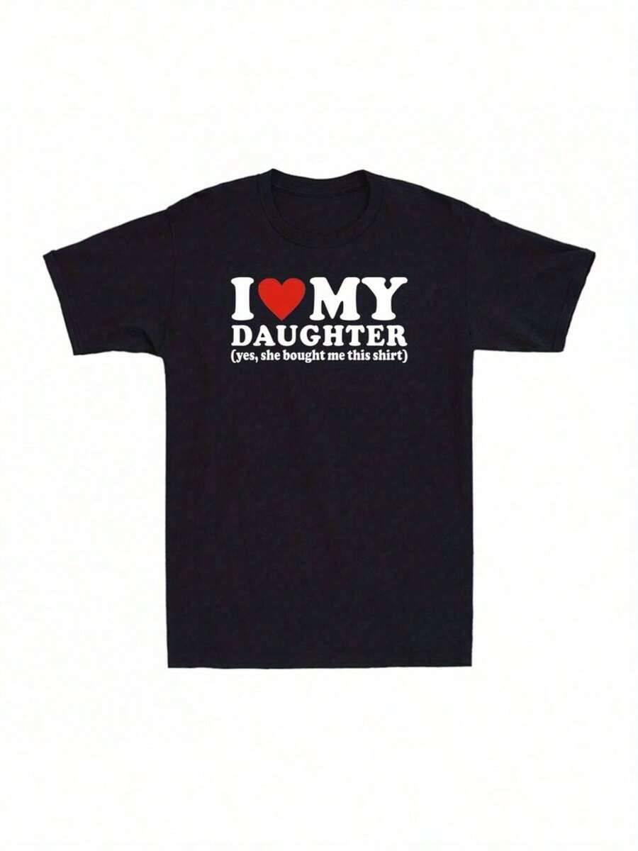 Funny Father's Day T-Shirt - I Love Daughter (Yes, She Bought Me This) Men's Black T-Shirt - Soft Breathable Cotton Crew Neck Top For Dad - Hand Wash, Father's Day Gift From Daughter, Casual Wear, Classic Crew Neck, Cotton Fabric - 黑色 - 查看 1