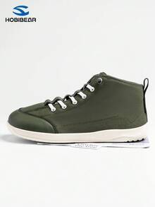 HOBIBEAR Unisex Barefoot Wide Fit High-Top Sneakers, Elastic Laces, Casual Shoes Suitable For Campus And Commuting - Army Green - View 3