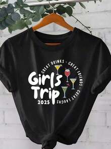 100% cotton Camisa de manga corta estampada con letras y patrón de concha para damas - Negro - Ver 6