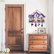 1pc 2D Flat, Warm Home Decor, Wooden Multi-Function Key Holder Rack (11.8 Inch X 9 Inch), With 4 Metal Hooks, Wall Decor, Entryway Decor, Room Decor, Villa Decor, Year-Round Home Decor - Violet Purple - View 2