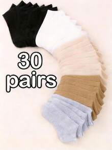 1/10/30 Pairs Random Color Kids Socks, Baby Essential Newborn Socks, 4th Of July Gift Socks, Black Socks, White Socks, Grey Socks, Solid Color Low-Cut Socks, Summer Kids & Teens Essential Socks, Back To School, Boys, Girls, Students - Multicolor - View 3