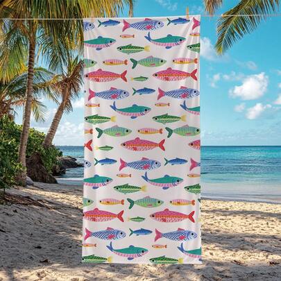 1 Khăn tắm biển in hình cá mòi nhiều màu sắc, 70x150cm, phong cách màu nước, thích hợp cho phòng tắm, bơi lội, tập thể dục, yoga, v.v. Chất liệu sợi nhỏ mềm mại và thoải mái, nhẹ và dễ mang theo, chống gió, chống tia UV, chống cát, lý tưởng cho du lịch mùa hè, kỳ nghỉ và trang trí phòng tắm.