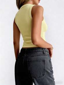 GAOVOT Women's Y2K Sexy Front Button Sleeveless Round Neck T-Shirt, Summer - Yellow - View 2