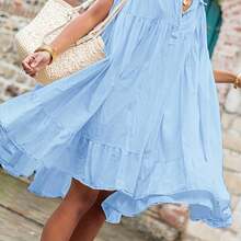Plus Size - Plus Size - Ladies A Babydoll Dress, Blue Dress, Summer Elegant Dress, Vacation Style Dress, Ladies Dress, Casual Elegant Dress 007 - Light Blue - Xem 1