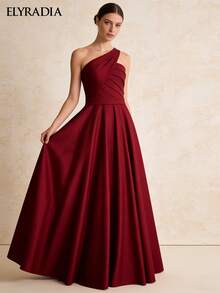 ELYRADIA Elegant Women's Red Pleated A-Line Long Formal Dress, Suitable For Weddings Or Galas - Red - View 5