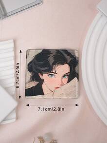 1PC Y2K Style Portrait Series Makeup Mirror, Foldable, Lightweight, Ultra-Thin, Portable, Durable, PU Leather, Suitable For Various Occasions, Travel, Party, Work, School, Suitable For All Ages, Universal - Multicolor - View 5