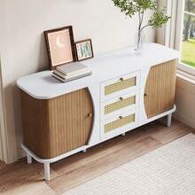 Dining Room Cabinet, Rattan Drawer Cabinet, Drawer Cabinet With Sliding Door, Adjustable Laminate, Curved Countertop - Khaki - View 7