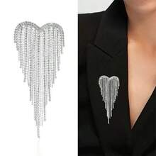 1pc Heart Shaped Tassel Rhinestone Brooch, Fashionable Elegant Versatile Lapel Pin, Sweater Decoration Accessory - Multicolor - View 8
