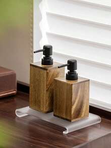 1pc Walnut Wood Refillable Bottle, Wooden Pump Lotion Bottle, Shower Gel Shampoo Storage Bottle, Empty Liquid Soap Dispenser - A - View 6