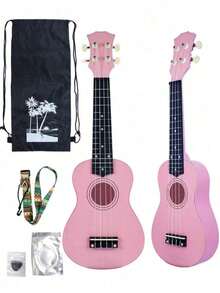 Ukelele acústico brillante de 21 pulgadas, adecuado para principiantes, kit para adultos con accesorios completos, serie Eucalyptus, color arcoíris, diseño brillante - Multicolor - Ver 2