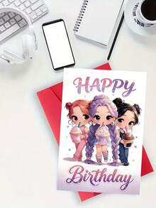 1 chiếc thiệp "Chúc mừng sinh nhật" hình Chibi Friends uống trà sữa trân châu. Bao gồm phong bì, giấy mờ cao cấp. Thiết kế hình ảnh các cô gái anime dễ thương và chữ lấp lánh. Hoàn hảo cho bạn thân - Thiệp sinh nhật Kawaii lý tưởng (12cm/4.7in X 17cm/6.7in) - Phong bì đỏ - Xem 4