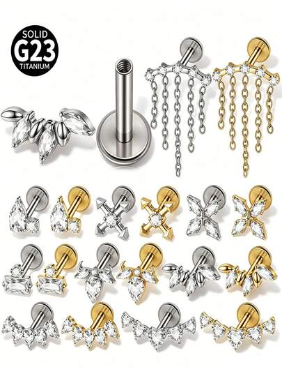 1PC G23 Titanium Marquise Zirconia Lip Studs Internal Thread Cz Minimalist Dangle Ear Helix Tragus Cartilage Helix Earrings Body Piercing Jewelry